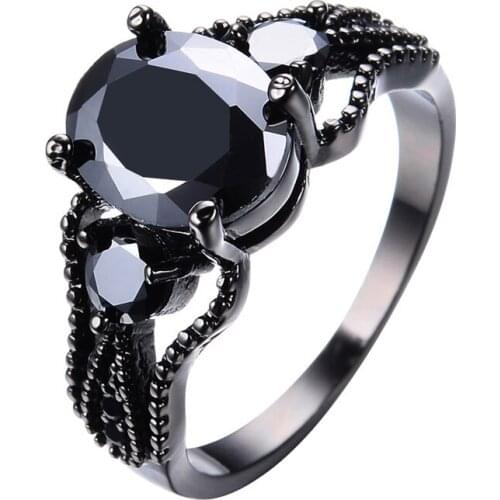 Cool Female Crystal Thin Hollow Ring Vintage 14KT Black Gold Wedding Rings For Women Charm Oval Zircon Stone Engagement Ring