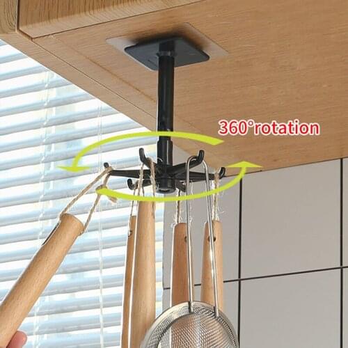 Kitchen Rotate Storage Rack Cupboard Kitchen Storage Closet Clothes Shelf Hanger Wardrobe Holder Shelf Hanging Hook Organizer