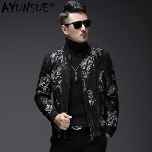 AYUSNUE Short Genuine Leather Jacket Men Korean Autumn Sheepskin Coat Baseball Collar Slim Fit Mens Leather Jackets L18-4802