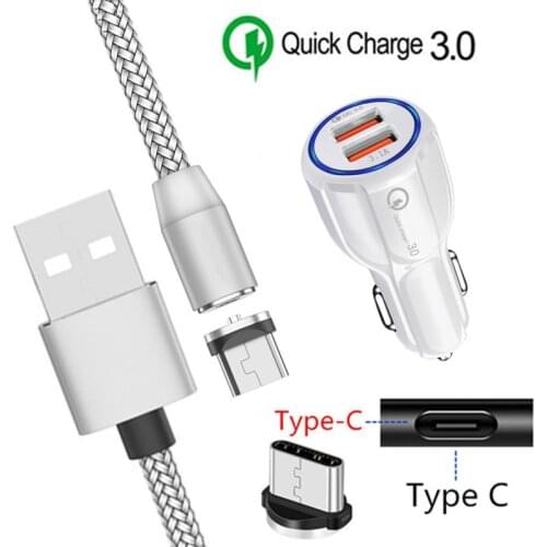 Magnetic Type C Cable QC 3.0 USB Fast Car charger For Samsung galaxy A5 A7 2017 A50 A20E S9 Leagoo S8 Pro Oppo Reno Z Realme X