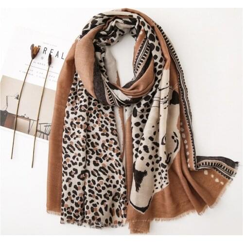 Fashion Silk Scarves Casual Style Scarf Women Autumn Winter Versatile Cotton Linen Animal Pattern Leopard Shawl Dual Purpose