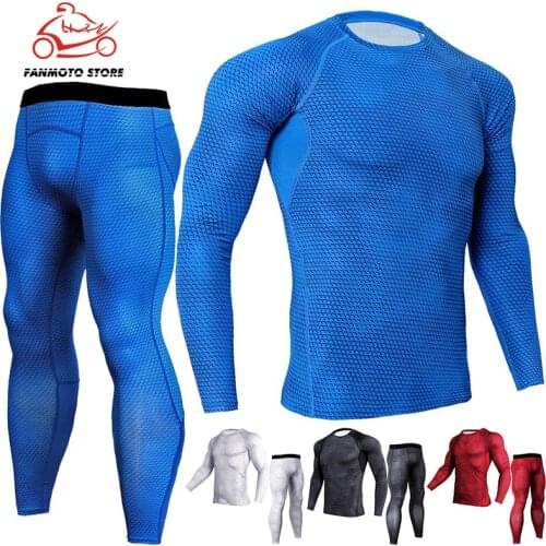 Men motorcycle Running Sport Compression t shirts Pants Suits Jogging Tracksuit Male Gym Fitness Sportswear Set shirt Leggings