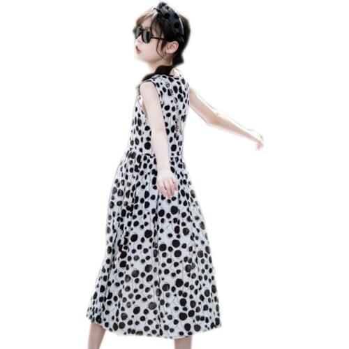 4 to 14 years kids & teenager girls summer circle geometric print flare midi dress children girl sleeveless casual vest dresses