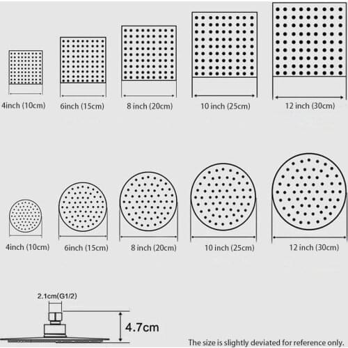 16/12/10/8/6/4 Inch Round & Square Rainfall Shower Head Stainless Steel Ultra-Thin Bath Shower Heads Chrome Finish Rain Shower