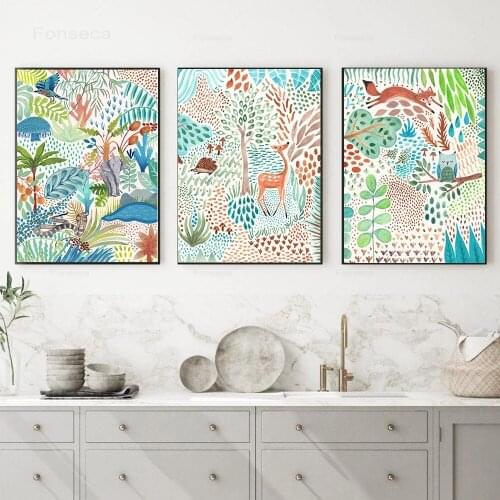 Snake Fox Jungle Nordic Posters and Prints Woodland Animal Wall Art Canvas Painting Wall Pictures for Living Room Home Decor