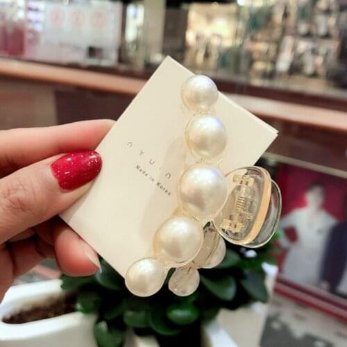 New Large Rhinestone Pearl Hair Clip Crab Transparent Plastic Hair Clamp Claw Girl Hair Grip Hairpins Barrette Hair Accessories