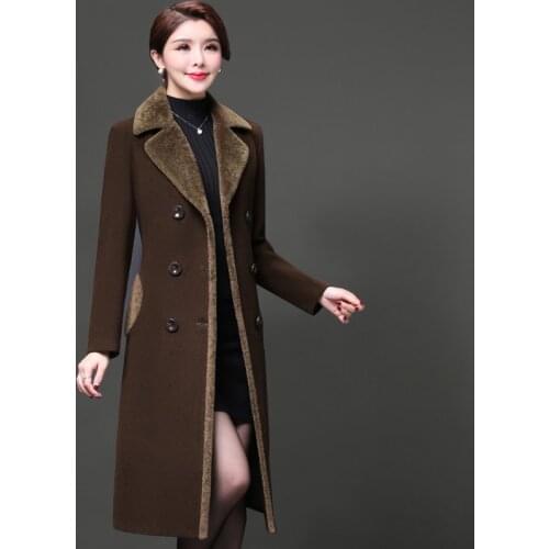 Middle age clothing womens coat winter wool coats New Double-breasted elegant womens coats Autumn Large size long Woolen coat