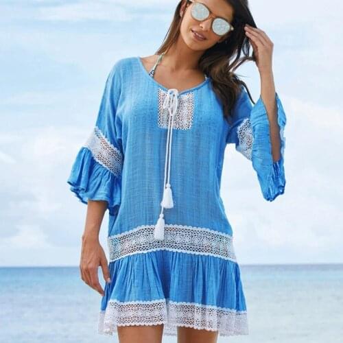 Causal Cotton Summer Pareo Beach Cover Up Sexy Swimwear Women Swimsuit Cover Up Kaftan Beach Dress Tunic White Beachwear Lange