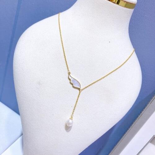 Shell Material Angel Wing Design Waterdrop Pearl 7-8mm Adjustable Necklace Fashion Pearl Jewelry Gifts