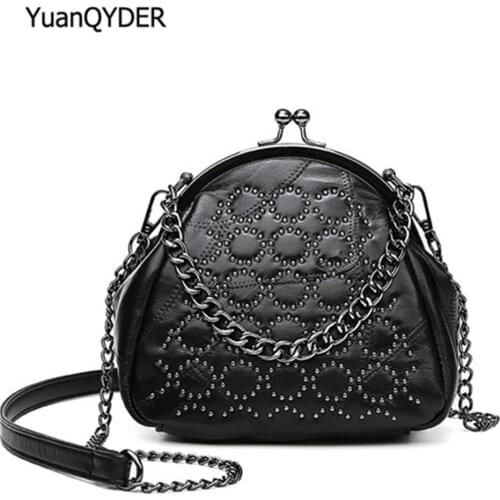 Luxury Designer Rivet Ladies Shoulder Bag Fashion Chain Shoulder Strap Women Messenger Bags Genuine Leather Womens Wallet Sac