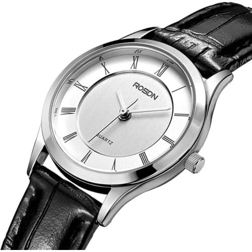 Luxury Brand ROSDN Couples Watches Japan Quartz Movement Women‘s Watches 7 mm Ultra-thin Watch Waterproof Leather Clock R3212W