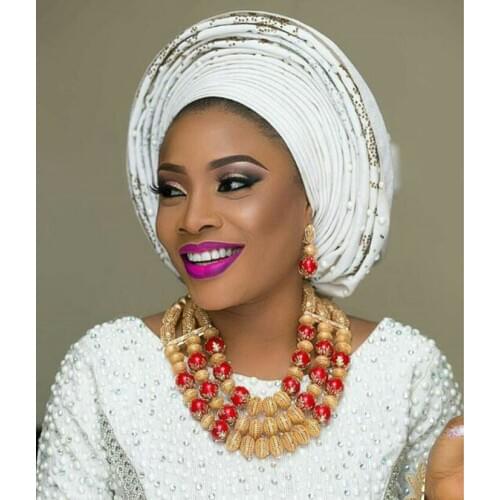 Luxury Dubai Gold Bridal Statement Necklace Set for Women Red African Wedding Beads Jewelry Set Bride Party Gift CNR849