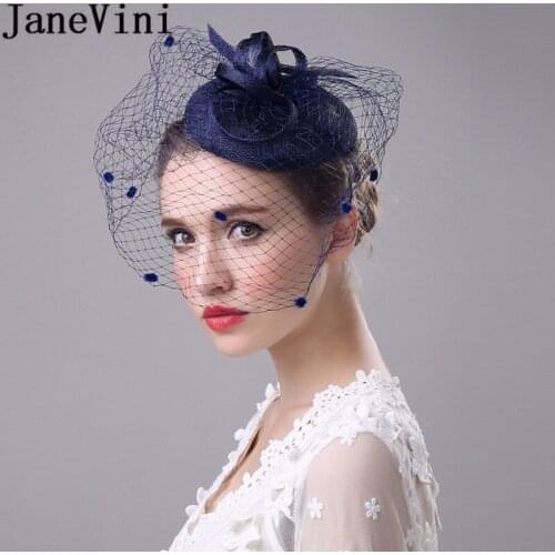 JaneVini Birdcage Net Bridal Wedding Hats Fascinator Face Veils Flower with Hairpin Bride Veils Wedding Hats for Women Mariage