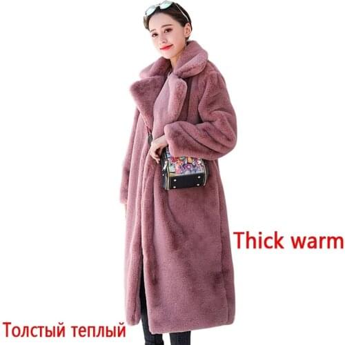 Winter Women High Quality Faux Rabbit Fur Coat Luxury Long Fur Coat Loose Lapel OverCoat Thick Warm Plus Size Female Plush Coats