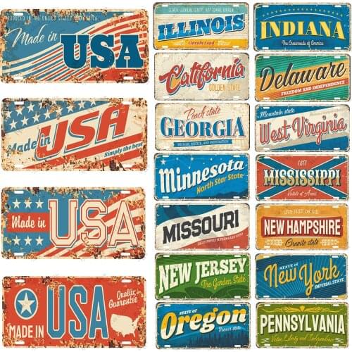 Old And Shabby Signs Rusty Metal Plates Landmarks Retro Poster States Wall Metal Tin Sign Club Pub Bar Home Wall Decor Signs
