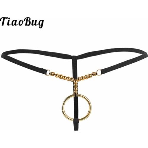 TiaoBug Low-waist Crotchless Open Butt Plastic Beads Sexy Men G-string Bikini Underwear Male Gay Thongs Penis Ring Men Lingerie