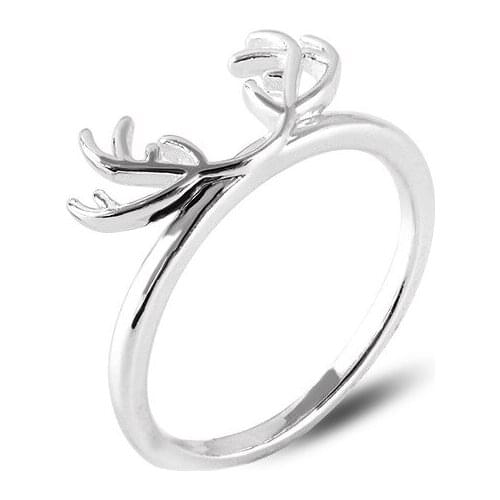 Thin Metallic Band Antlers Silver Plated Golden Rings for Women