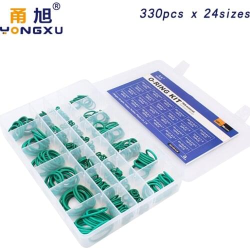 330pcs Green FKM O Rings Rubber Kit 24Sizes O ring Seal Rubber Sealing O-rings Washer Gasket O-Ring Set Assortment Set Kit Box