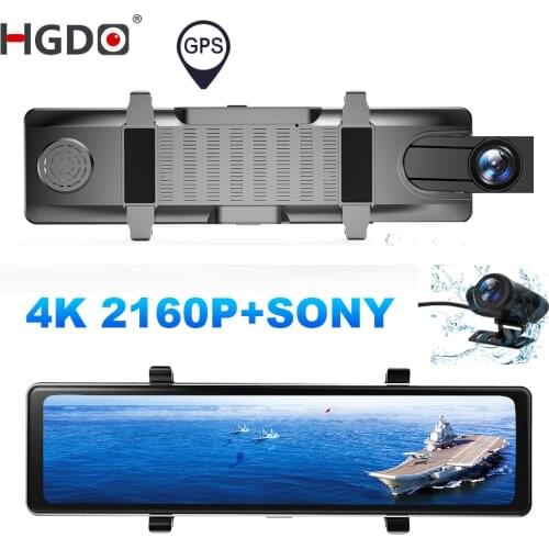 HGDO E466 4K Dash Cam Front and Rear 2 Camera HiSilicon 2160P Sony Rear View Room Mirror Video Recorder Auto GPS Car DVR