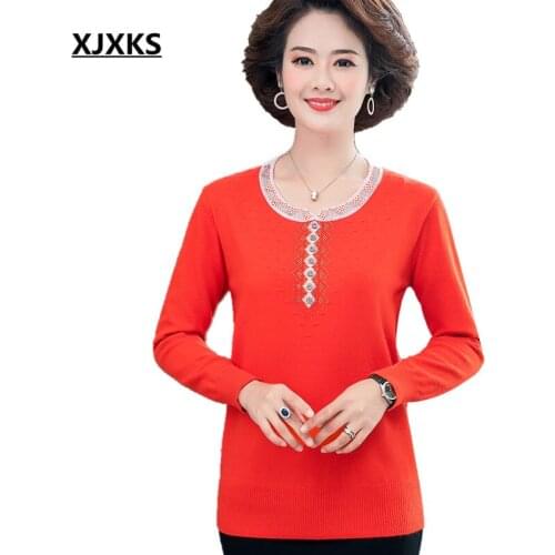 XJXKS Fashion diamond-studded exquisite beaded women sweater 2020 autumn winter new wool knitted sweater women pullover