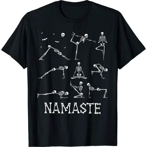 Funny Vintage Namaste Yoga Skeleton Halloween Gifts T-Shirt. Summer Cotton Short Sleeve O-Neck Mens T Shirt New S-3XL