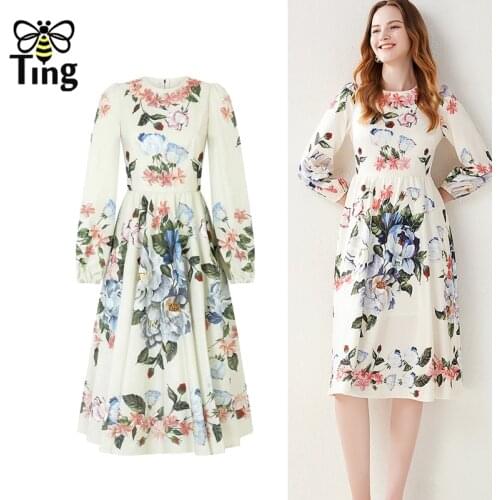 Tingfly Vintage Elegant Casual Half Sleeve Women Floral Pattern Basic Dress Lady A Line Midi Dresses Plus Size 2XL Vestidos Robe