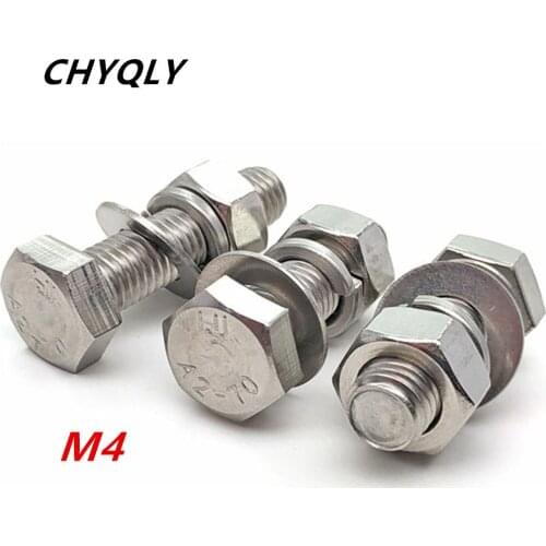 10pcs 304 Stainless Steel Outer Hexagon Head Bolts Nuts Washer Composite M4*8 8 10 12-50mm External Hex Bolt Screw Combination