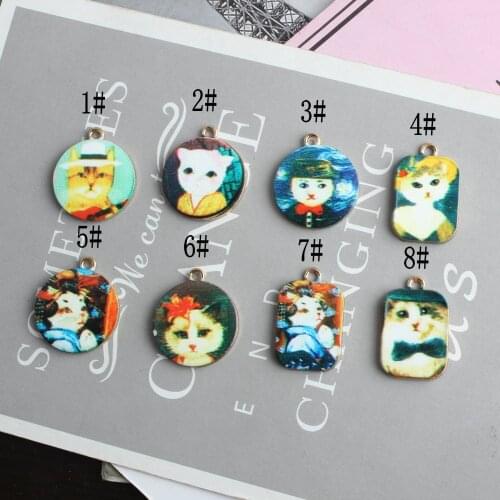 10pcs/Lot Fashion Jewelry Alloy Pendants Charm Cute Painting Cat Shape Enamel Charms Earring Bracelets DIY Jewelry Accessories