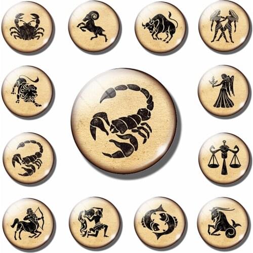 12 Constellation 30MM Fridge Magnet Gemini Scorpio Virgo Aries Glass Dome Magnetic Refrigerator Stickers Note Holder Home Decor