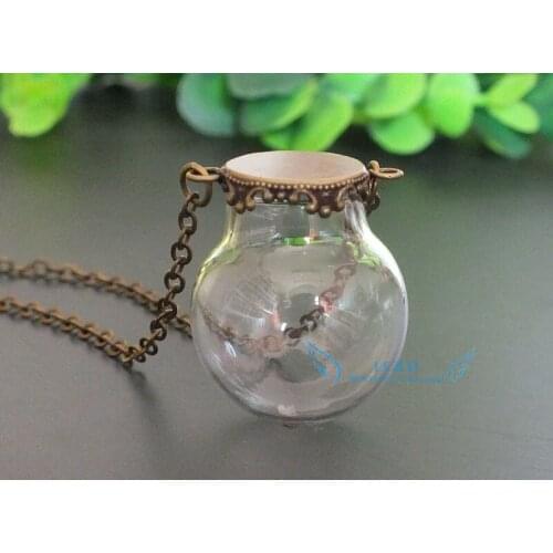 25x15mm glass globe with antique bronze crown cover set glass bubble DIY vial necklace kit