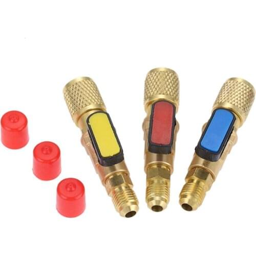 3Pcs/Set Brass R410A Refrigerant Straight Ball Valves AC Charging Hoses Brass 1/4 inch Male To 1/4 inch / 5/16 inch Female SAE V