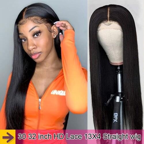 32 inch HD Lace Frontal Wig 13x4 Lace Front Wig Human Hair For Women Bone Straight Transparent Lace Human Hair Wigs Misney