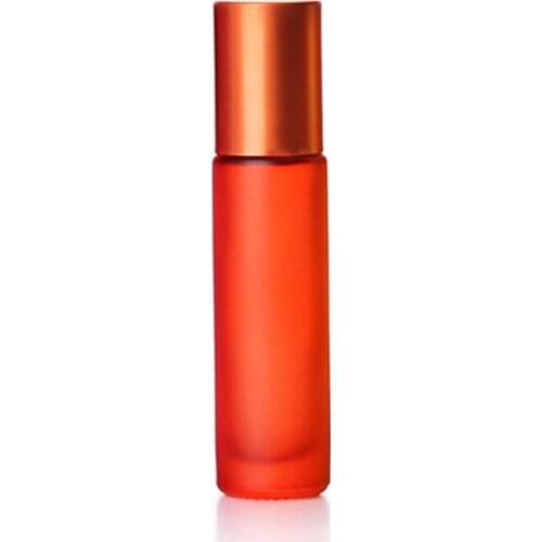 5pcs 10ml Portable Frosted Orange Glass Roller Essential Oil Perfume Bottles Mist Container Travel Refillable Rollerball Vial