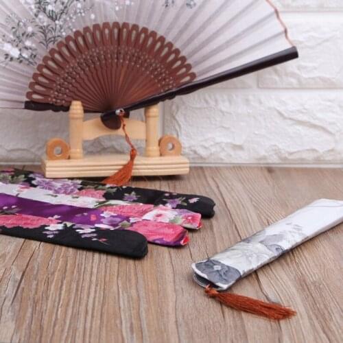 94PF Elegant Silk Hand Fan Bag Holder Pouch Folding Hand Fan Case Party Wedding Bags