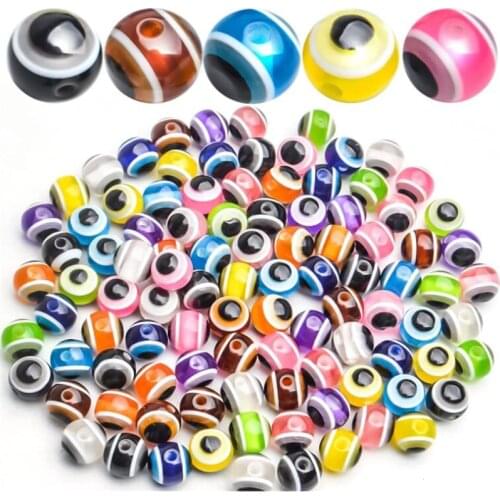 50pcs 6/8/10/12mm Mixed Color Resin Round Evil Eye Spacer Loose Beads for DIY Bracelets Necklace Jewelry Making