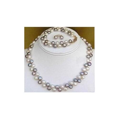 Black White freshwater Pearl necklace, bracelet,earring AKOYA Free shipping