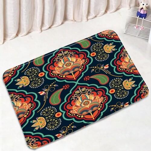 European Persian Bath Mats Bohemian Flowers Fashion Ethnic Style Rug Home Door Pad Floor Mat Flannel Carpet Bathroom Decoration