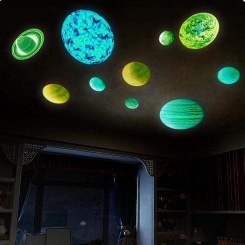 3D Planet Solar System Fluorescent Wall Stick The Universe Planet Galaxy Children Room Bedroom Luminous Wall Stickers