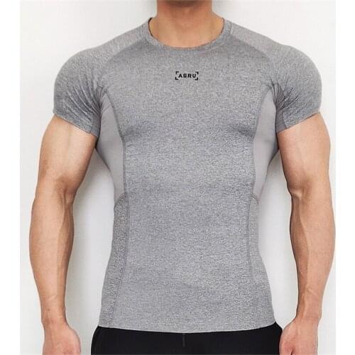 Fitness Shirt Dry Fit T Shirt Mens Gym Running Sport Tee Shirt Training Bodybuilding Workout Sportswear Slim Short Sleeve Top