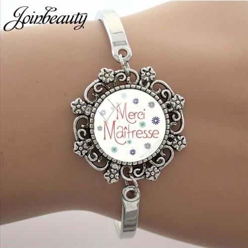 JOINBEAUTY New French Merci Maitresse Bracelet Handmade Glass Cabochon Charm Jewelry Accessories For Thank Teacher Gifts NT51