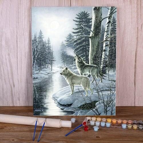 Wolf Animals Winter Painting By Numbers Set Acrylic Paints 50*70 Painting On Canvas Wall Decoration For Handiwork