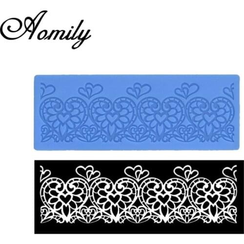 Aomily Lace Heart Lacework DIY Handmade Fondant Cake Mold Sugar Craft Chocolate Moulds Tools Silicone Molds Baking Supplies