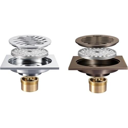 Brass Floor Drain 100X100mm Square Anti-Odor Linear Shower Drain Bathroom Balcony Shower Drain Hair Catcher