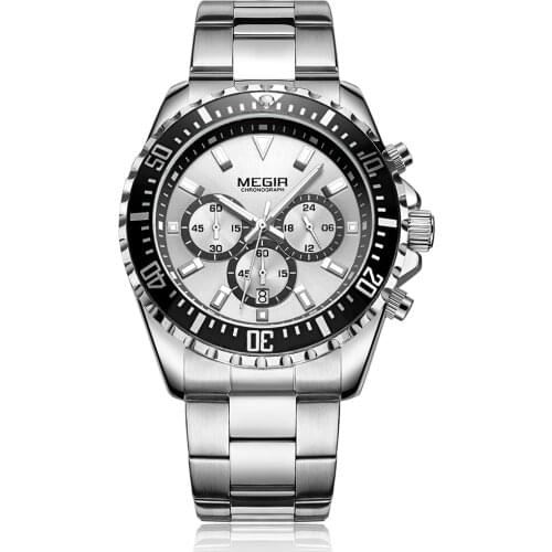 MEGIR Military Watch Men Top Luxury Chronograph Stainless Steel Quartz Wristwatches 30M Water Resistant Clock Male Gifts