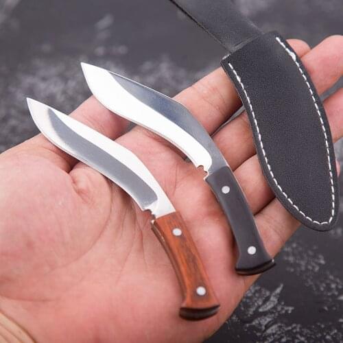Outdoor Stainless Steel Mini Fruit Knife Luxury Scimitar Wooden Handle Pocket Knife Camping with Nylon Kitchen Utility X Knife