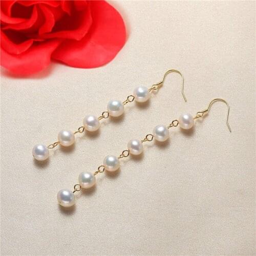 Fashion Real Freshwater 6-7MM Pearl Earrings Gold Plated Drop Earrings Nice Party Wedding Women Women Gift 10 pairs/lot