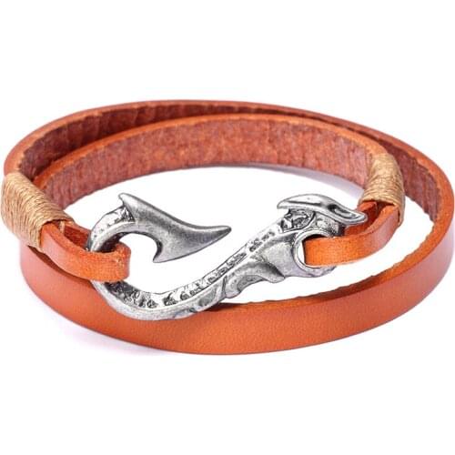 Trendy Man Real Leather Bracelet 3 Colors Multilayer Charm Braslet Accessories Male Camping Jewelry Hiphop Rock Punk Braclet