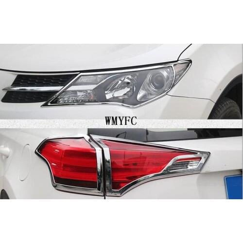 For 2014 2015 Toyota RAV4 Chrome Front Rear Headlight Taillight Head Light Tail Lamp Cover Trim Molding Garnish Frame Bezel