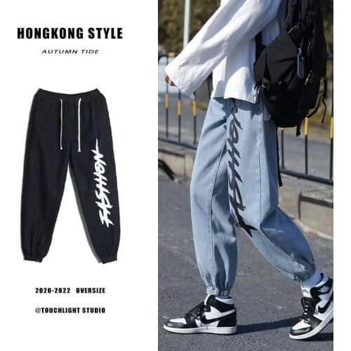 Autumn and winter tooling jeans male Korean version of the trend of loose straight leggings trousers handsome and versatile casu