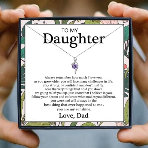 Daughter Gift from Dad Crystal Chain Necklace Daughter Pendant Necklaces for Women Family Necklace Jewelry Girl Birthday